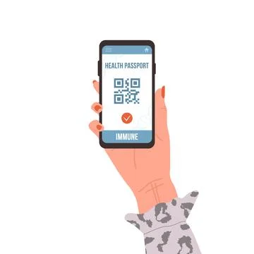 QR code with immune electronic result. Check of safety from covid-19. Female Stockillustratie