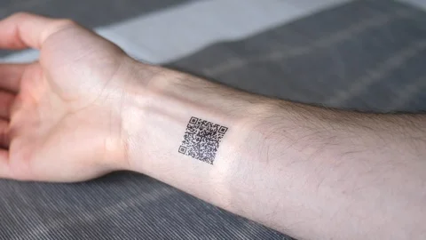 QR Code Indentification Tattoo Technology And Human Body Stock Footage 91505226