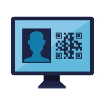 Qr code inside computer and avatar head vector design Illustrazione stock