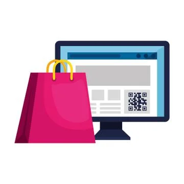 Qr code inside computer and bag vector design Stock Illustration