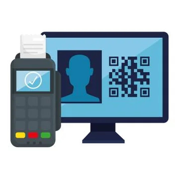 Qr code inside computer and dataphone vector design Stock Illustration