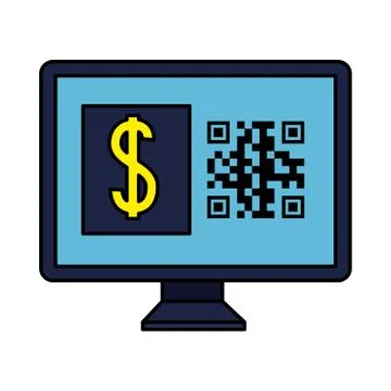 Qr code inside computer and dollar vector design Stock Illustration