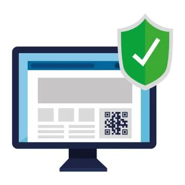 Qr code inside computer and shield vector design 스톡 일러스트