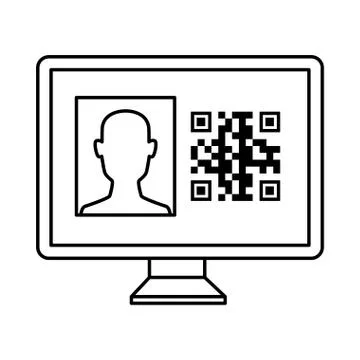 Qr code inside computer and avatar head vector design Stockillustratie