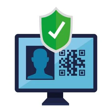 Qr code inside computer and shield vector design Illustrazione stock