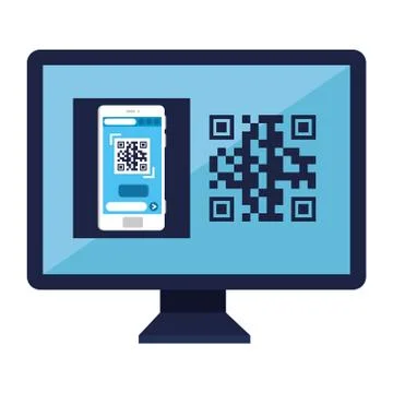 Qr code inside computer and smartphone vector design 스톡 일러스트