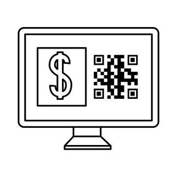 Qr code inside computer and dollar vector design Stock Illustration