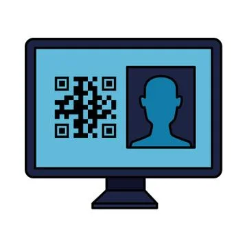 Qr code inside computer and avatar head vector design Stock Illustration
