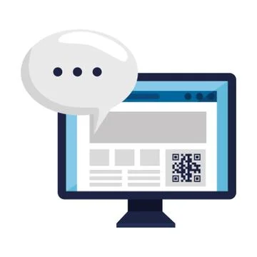 Qr code inside computer and bubble vector design 스톡 일러스트