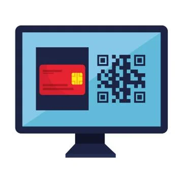 Qr code inside computer and credit card vector design 스톡 일러스트