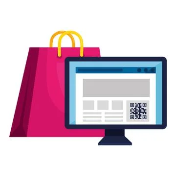 Qr code inside computer and bag vector design 스톡 일러스트