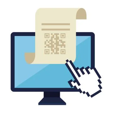 Qr code inside computer and receipt vector design Illustrazione stock