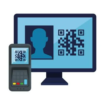 Qr code inside computer and dataphone vector design Stock Illustration