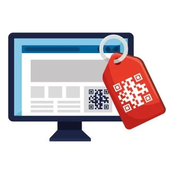 Qr code inside computer and label vector design Stock-Illustration