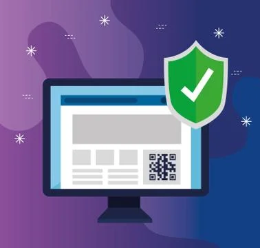 Qr code inside computer and shield vector design Stock Illustration