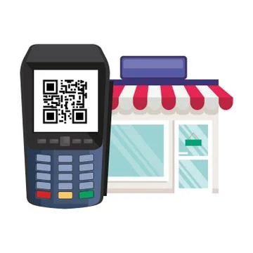 Qr code inside dataphone and store vector design Stock Illustration