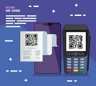 Qr code inside dataphone and smartphone vector design Illustrazione stock