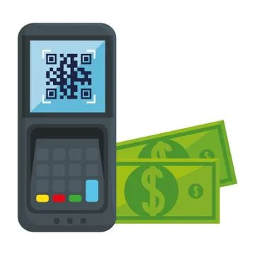Qr code inside dataphone and bills vector design Stock Illustration