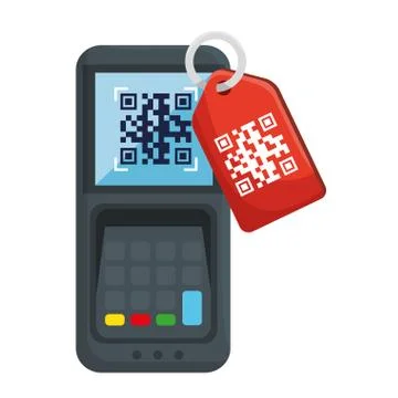Qr code inside dataphone and label vector design 스톡 일러스트