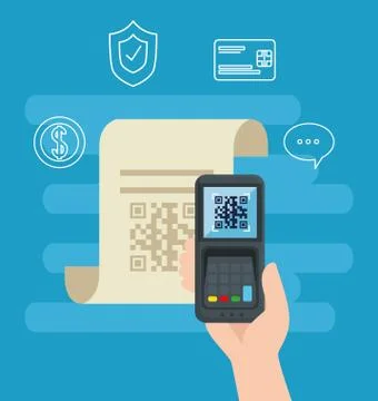 Qr code inside dataphone and receipt paper vector design Stock Illustration