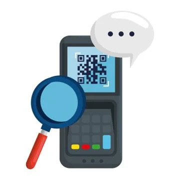Qr code inside dataphone lupe and bubble vector design Stock-Illustration