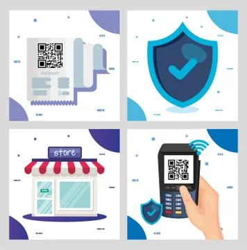 Qr code inside dataphone store and shield vector design Stock Illustration
