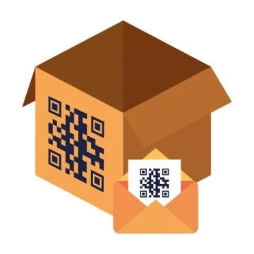 Qr code inside envelope and box vector design 스톡 일러스트