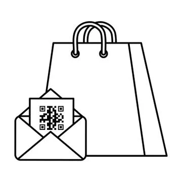Qr code inside envelope and bag vector design Illustrazione stock