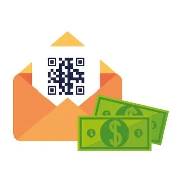 Qr code inside envelope and bills vector design Stock Illustration