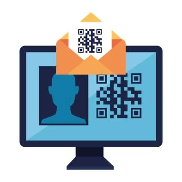 Qr code inside envelope and computer vector design Illustrazione stock