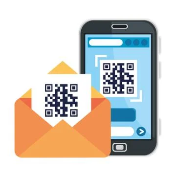 Qr code inside envelope and smartphone vector design Stock Illustration