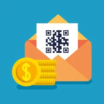 Qr code inside envelope and coins vector design イラスト素材