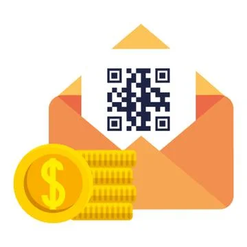 Qr code inside envelope and coins vector design Stock Illustration
