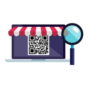 Qr code inside laptop and lupe vector design Stock Illustration