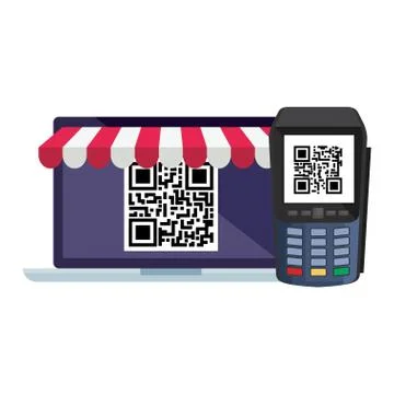 Qr code inside laptop and dataphone vector design Illustrazione stock