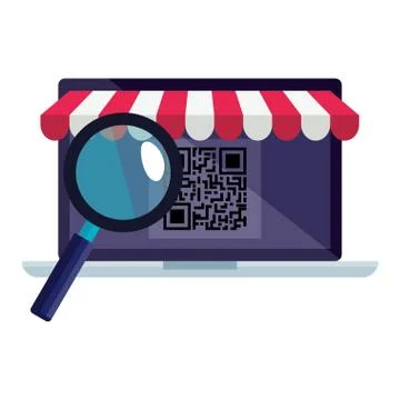 Qr code inside laptop and lupe vector design Stock Illustration