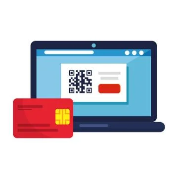 Qr code inside laptop and credit card vector design Stock-Illustration
