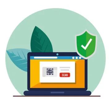Qr code inside laptop and shield vector design Illustrazione stock