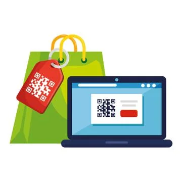 Qr code inside laptop and bag vector design Stock Illustration