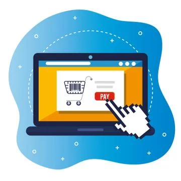 Qr code inside laptop and cursor hand vector design Stock-Illustration