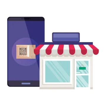 Qr code inside smarpthone and store vector design Stock Illustration