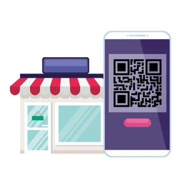 Qr code inside smarpthone and store vector design Stock-Illustration