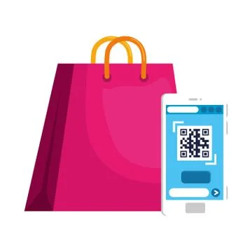 Qr code inside smartphone and bag vector design Stock-Illustration