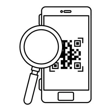 Qr code inside smartphone and lupe vector design Stock Illustration