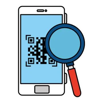 Qr code inside smartphone and lupe vector design Stock Illustration
