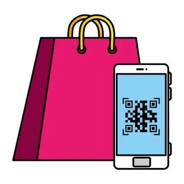 Qr code inside smartphone and bag vector design Stock-Illustration