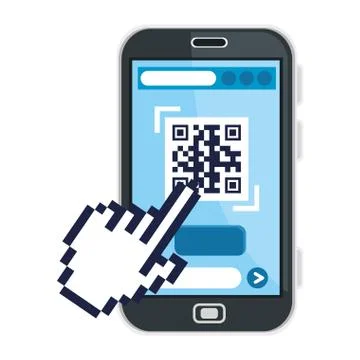 Qr code inside smartphone and cursor hand vector design Stock Illustration