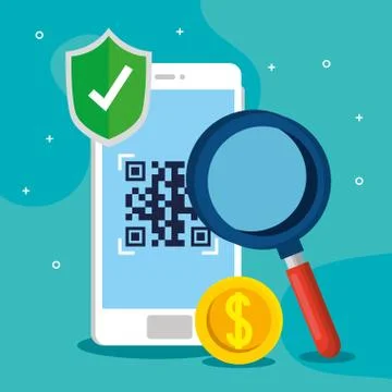 Qr code inside smartphone and lupe vector design イラスト素材