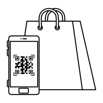 Qr code inside smartphone and bag vector design 스톡 일러스트