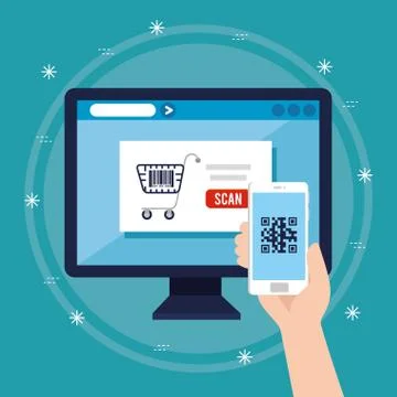 Qr code inside smartphone and computer vector design Stock Illustration